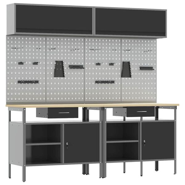 vidaXL Arbeidsbenksett med skuff 8 pcs Svart 200 x 55 x 200 cm Stål