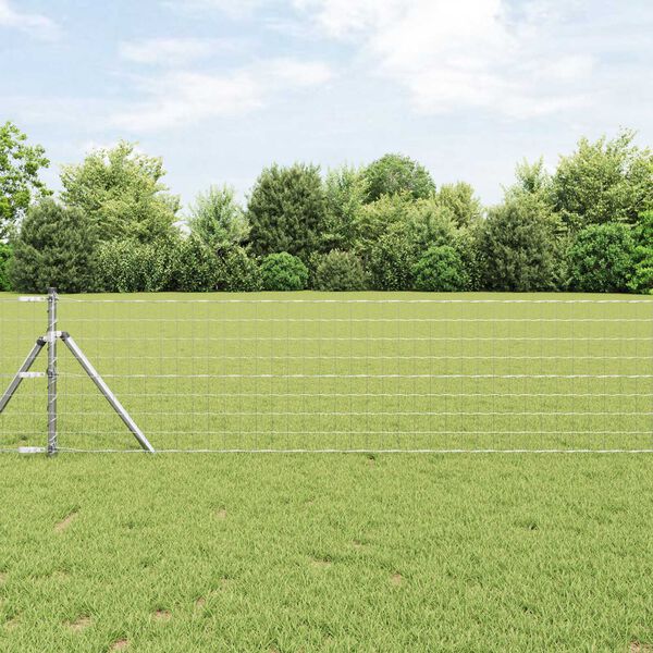 vidaXL Gjerde med stolpe s&oslash;lv 0,8 x 25 m St&aring;l og PVC