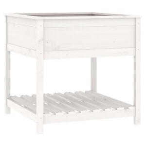 vidaXL Plantekasse med hylle hvit 82,5x82,5x81 cm heltre furu