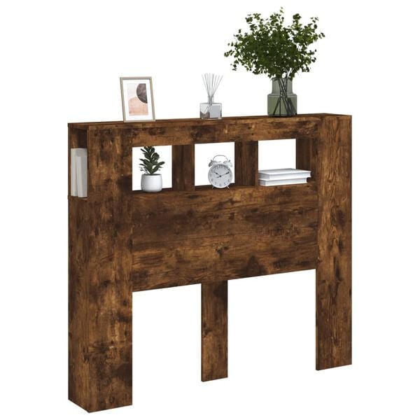 vidaXL Sengegavl med LED røkt eik 120x18,5x103,5 cm konstruert tre