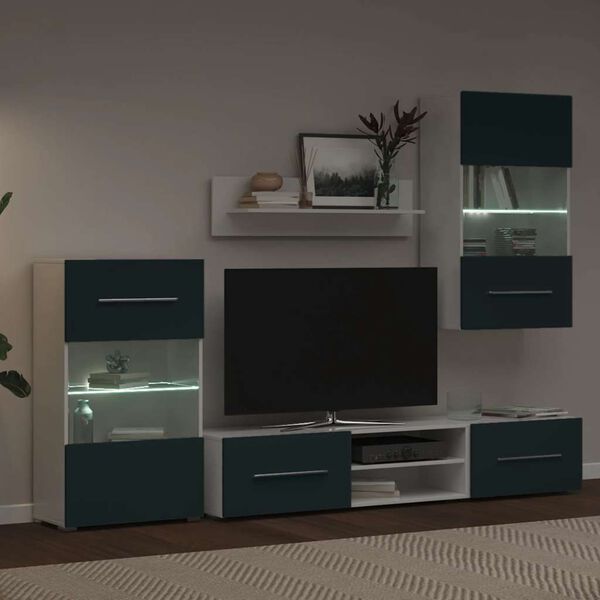 vidaXL TV-enheter med LED 5 deler matt indigo konstruert tre