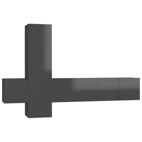 vidaXL TV-benksett 5 deler høyglans grå konstruert tre