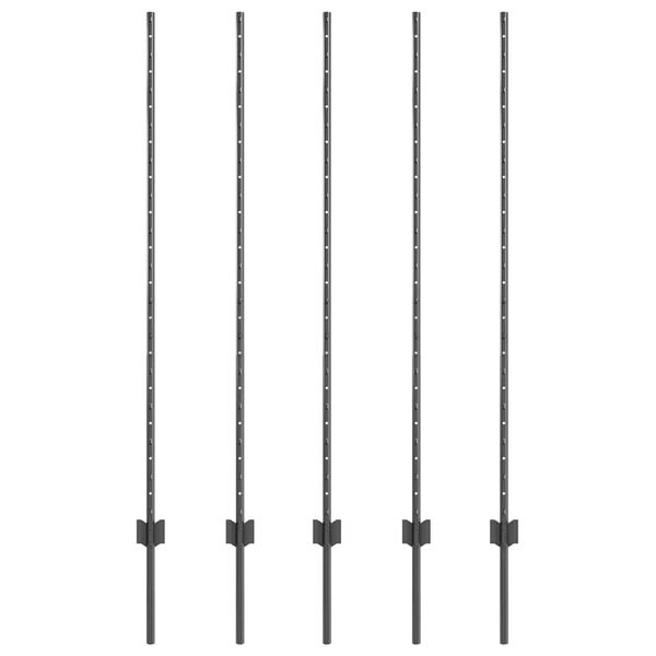 vidaXL Gjerdep&aring;le 5 pcs Gr&aring; 140 cm St&aring;l