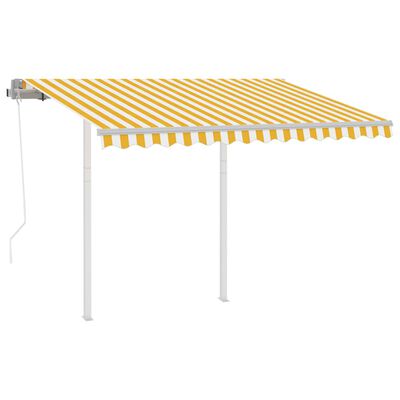 vidaXL Automatisk uttrekkbar markise med stolper 3x2,5 m gul og hvit
