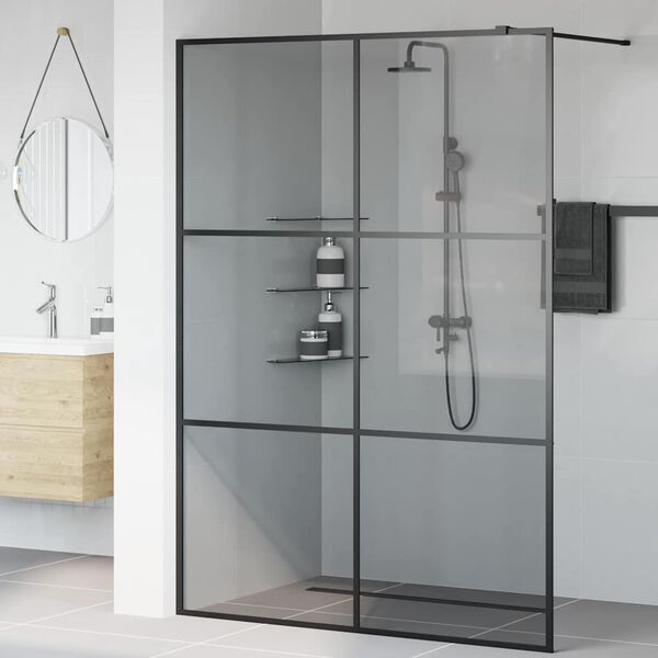 vidaXL Walk-in Dusjvegg Svart 140 x 195 cm herdet glass
