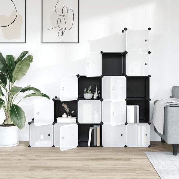 vidaXL Oppbevaringshylle med 15 kuber og d&oslash;rer svart PP