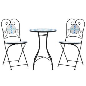 vidaXL Bistrobord med mosaikk bl&aring; og hvit jern og keramikk
