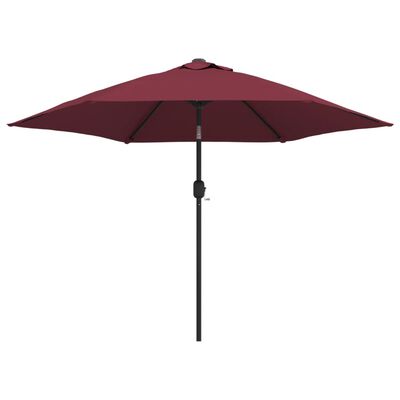 vidaXL Utendørs parasoll med LED-lys og stålstang 300 cm vinrød