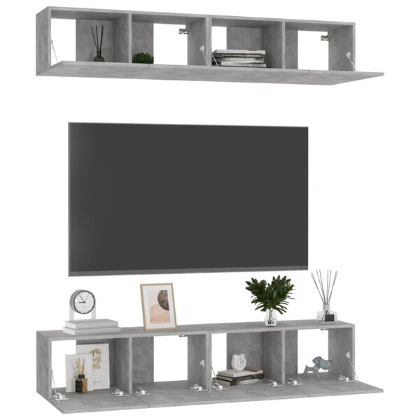 vidaXL TV-benker 4 stk betonggr&aring; 80x30x30 cm konstruert tre