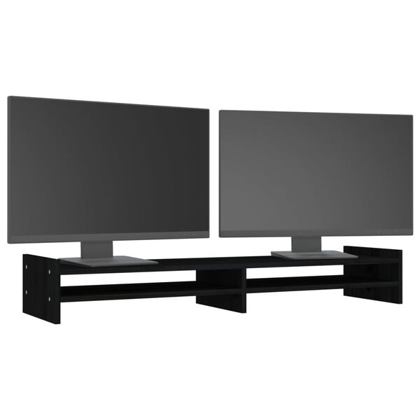 vidaXL Monitorstativ svart 100x27x15 cm heltre furu