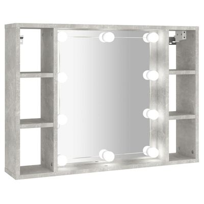 vidaXL Speilskap med LED betonggrå 76x15x55 cm