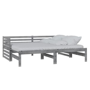vidaXL Uttrekkbar dagseng gr&aring; heltre furu 2x(90x200) cm
