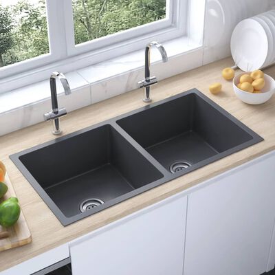vidaXL Håndlaget kjøkkenvask svart rustfritt stål