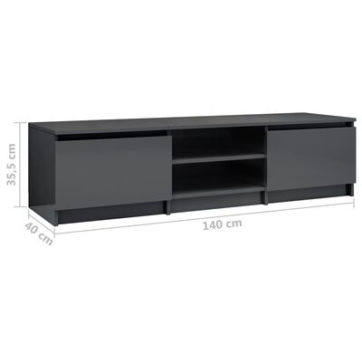 vidaXL TV-benk høyglans grå 140x40x35,5 cm sponplate