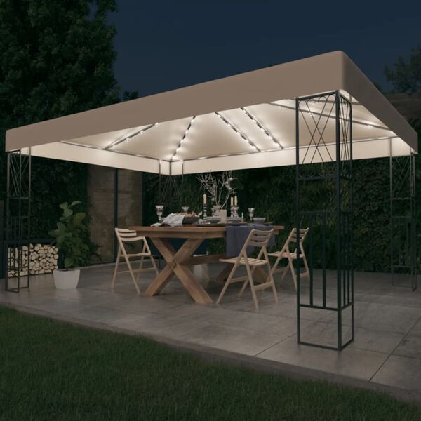 vidaXL Paviljong med LED-lysslynge 3x4 m kremhvit stoff