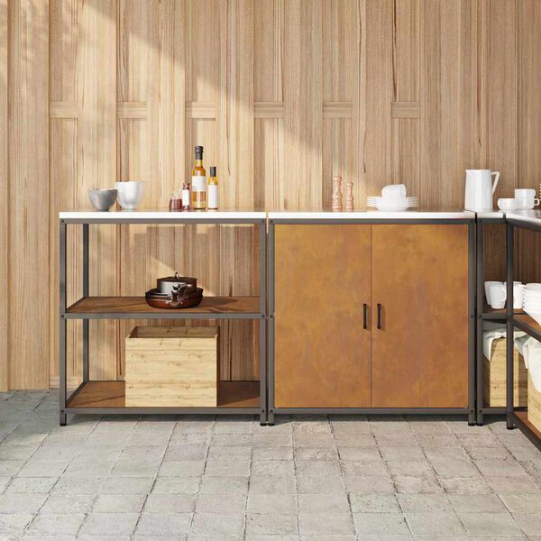 vidaXL Kj&oslash;kkenoppbevaringssett med hylle 2 pcs Rusten Cortenst&aring;l