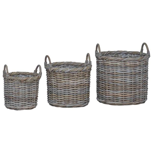 vidaXL Plantekurv med lagring 3 pcs Gr&aring; Kubu Rattan