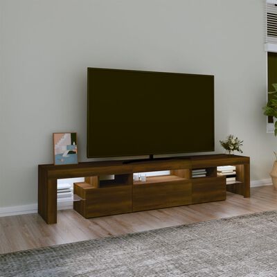 vidaXL TV-benk med LED-lys brun eik 200 x 36,5 x 40 cm