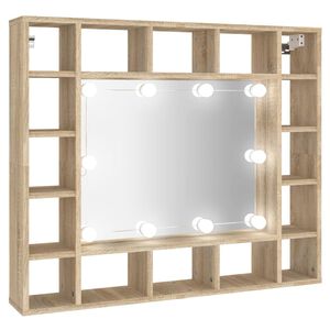 vidaXL Speilskap med LED sonoma eik 91x15x76,5 cm