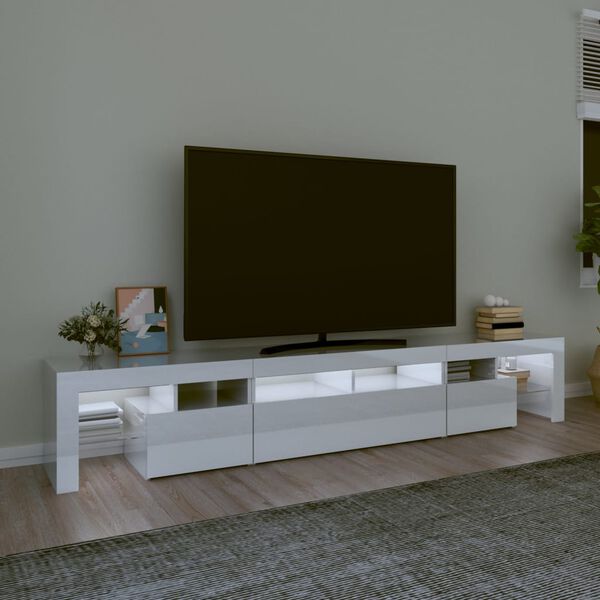 vidaXL TV-benk med LED-lys h&oslash;yglans hvit 230x36,5x40 cm