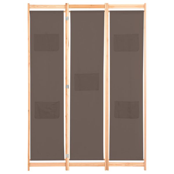 vidaXL Romdeler 3 paneler brun 120x170x4 cm stoff
