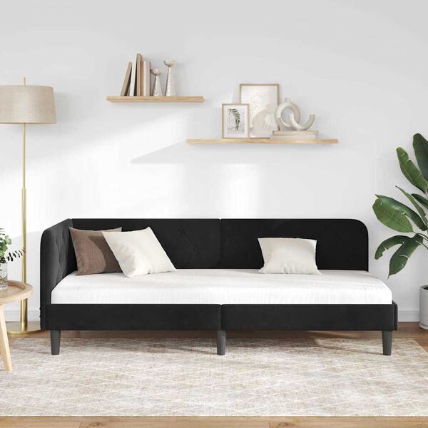 vidaXL Hjørnesengramme med hodegjerde Svart 80 x 200 cm Fløyel