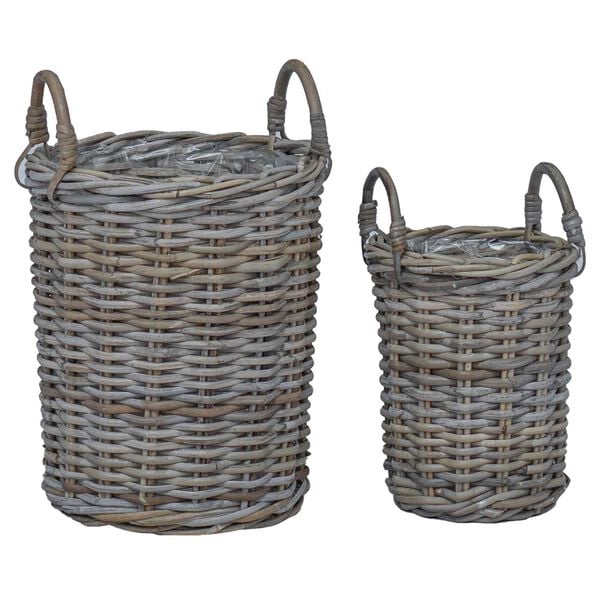vidaXL Planterkurv med lagring 2 pcs Gr&aring; Kubu Rattan