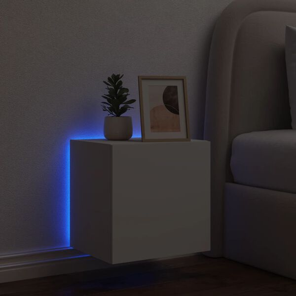 vidaXL Vegghengt TV-benk med LED hvit 40,5x35x40 cm