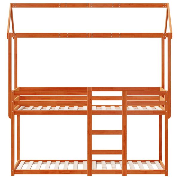 vidaXL Køyeseng med tak voksbrun 90x200 cm heltre furu