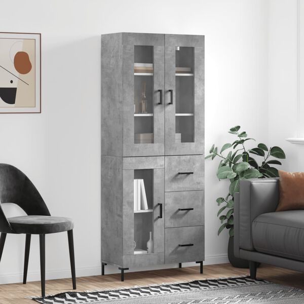 vidaXL Highboard betonggr&aring; 69,5x34x180 cm konstruert tre