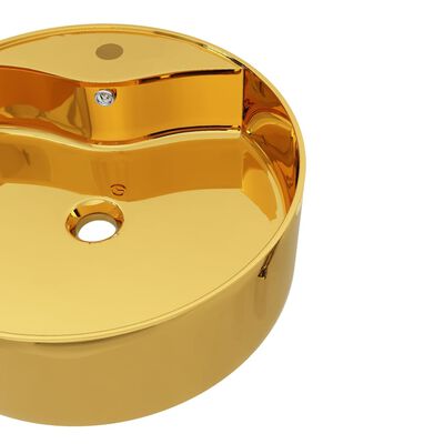 vidaXL Vask med overløpsfunksjon 46,5x15,5 cm keramikk gull