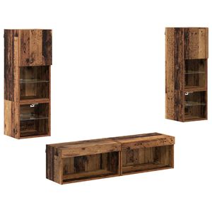 vidaXL TV Vegg-enhet med LED -stripelys 6 pcs Gamle tre Konstruert tre