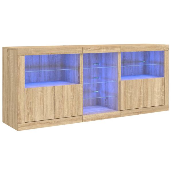 vidaXL Skjenk med LED-lys sonoma eik 162x37x67 cm