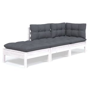 vidaXL Hagesofagruppe med puter 3 deler heltre furu
