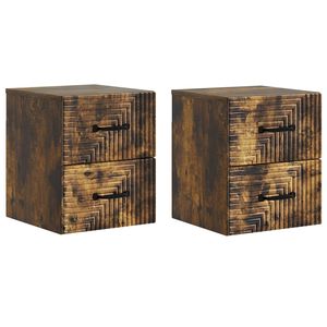 vidaXL Vegghengt Nattbord med skuff 2 pcs R&oslash;kt Eik 34,5 x 33 x 40 cm