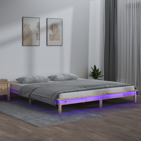 vidaXL Sengeramme med LED 135x190 cm Double heltre