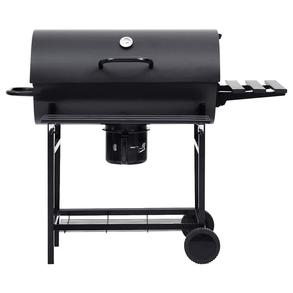 vidaXL T&oslash;nnegrill med hjul og hyller svart st&aring;l 115x85x95 cm