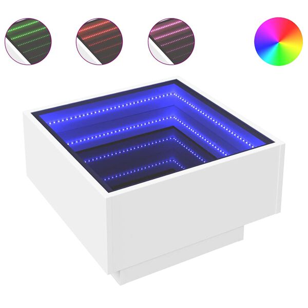 vidaXL Salongbord med LED hvit 50x50x30 cm konstruert tre