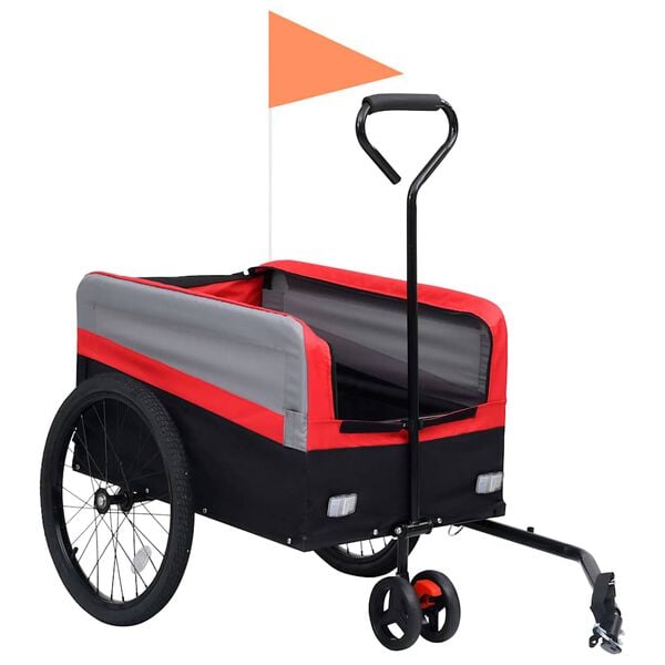 vidaXL XXL kj&aelig;ledyrsykkelhenger og -vogn 2-i-1 r&oslash;d gr&aring; og svart