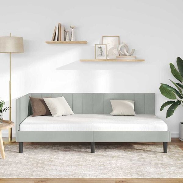 vidaXL Hjørnesengramme med hodegjerde Lysegrå 100 cm x 200 cm Fløyel