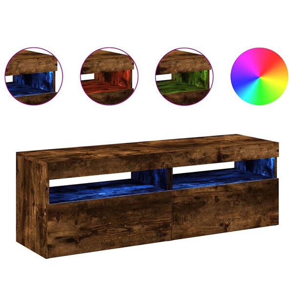 vidaXL TV-benker 2 stk med LED-lys r&oslash;kt eik 60x35x40 cm