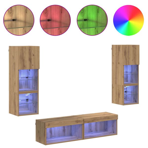 vidaXL TV Vegg-enhet Veggmontert 6 pcs Artisan Eik Konstruert tre