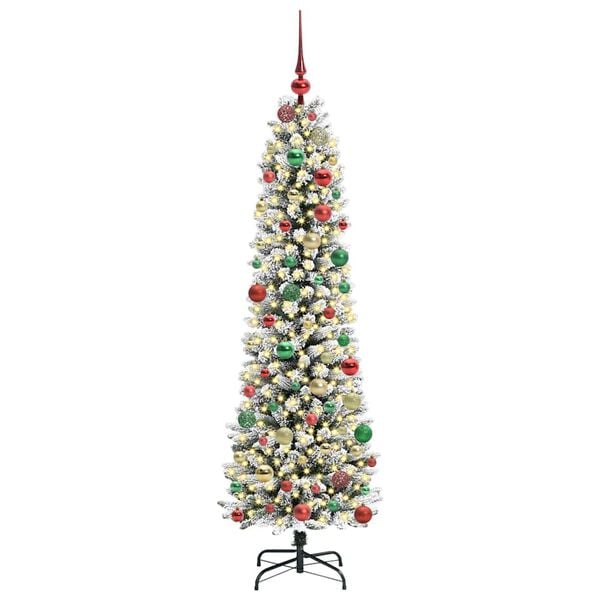 vidaXL Kunstig juletre med 300 LED Hvit 180 cm PVC og Metall og Plast