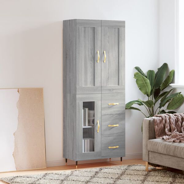 vidaXL Highboard gr&aring; sonoma 69,5x34x180 cm konstruert tre