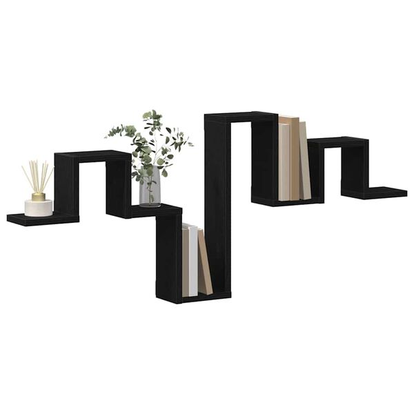 vidaXL Vegghylle med hylle Svart eik 104,5 x 10 x 43 cm Konstruert tre