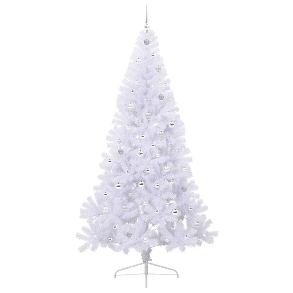 vidaXL Kunstig juletre med 300 LED med stativ Hvit 240 cm PVC og st&aring;l