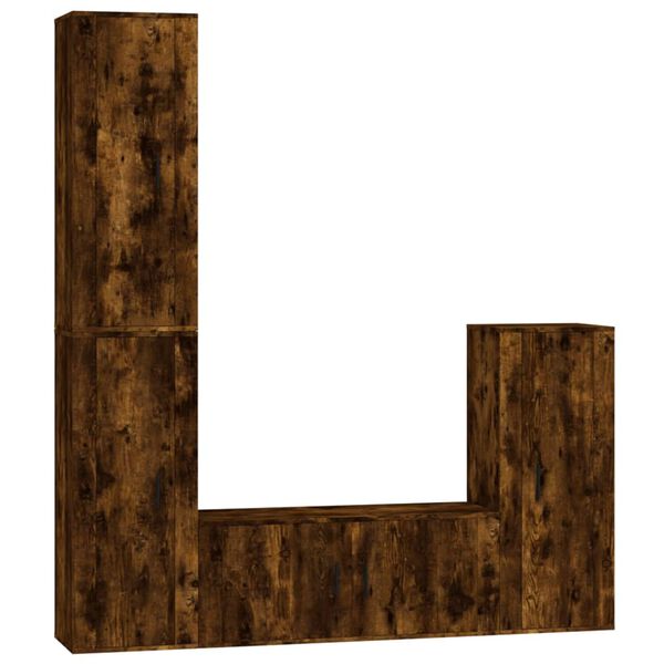 vidaXL TV-skapsett 4 deler r&oslash;kt eik konstruert tre