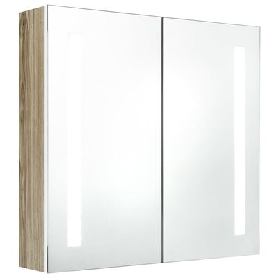 vidaXL LED-speilskap til bad hvit og eik 62x14x60 cm