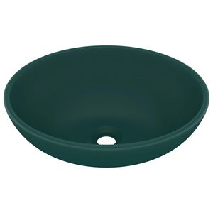 vidaXL Luksuri&oslash;s servant ovalformet matt m&oslash;rkegr&oslash;nn 40x33 cm keramisk