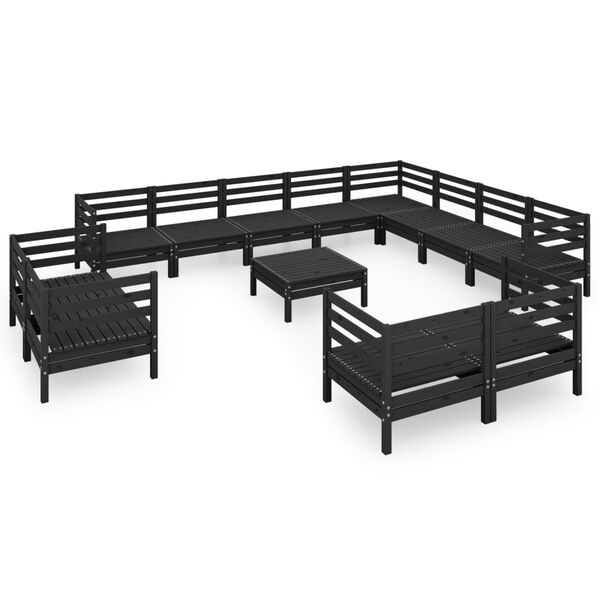 vidaXL Hagesofagruppe 13 deler svart heltre furu